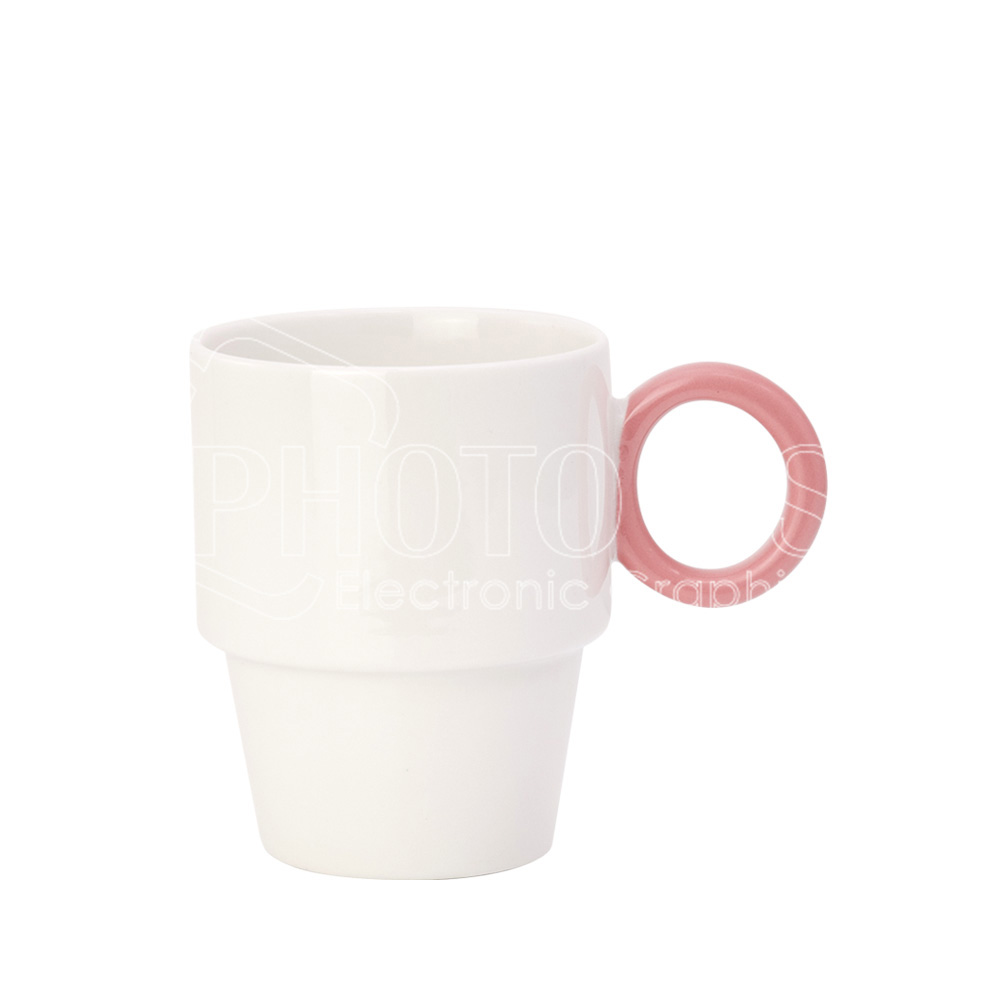 17 oz. Sublimation Stackable New Bone China Mug with Red Finger Grip Handle