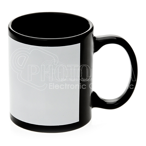 11 oz. Sublimation Black Ceramic Mugs - White Patch