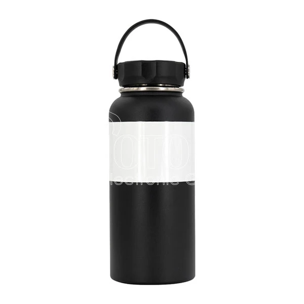 950 ml Sublimation Black Stainless Steel Powder Coated Water Bottle with White Patch