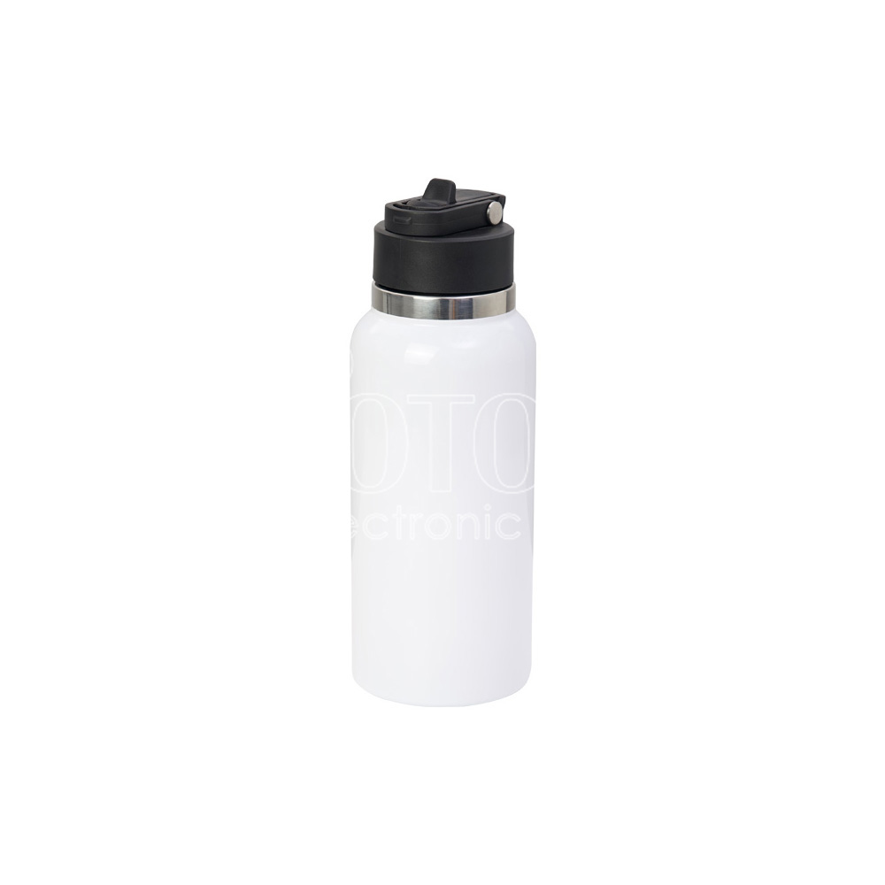 950 ml Sublimation Silver Brim Stainless Steel Sports Vacuum Bottle with Straw Lid and Swivel Handle