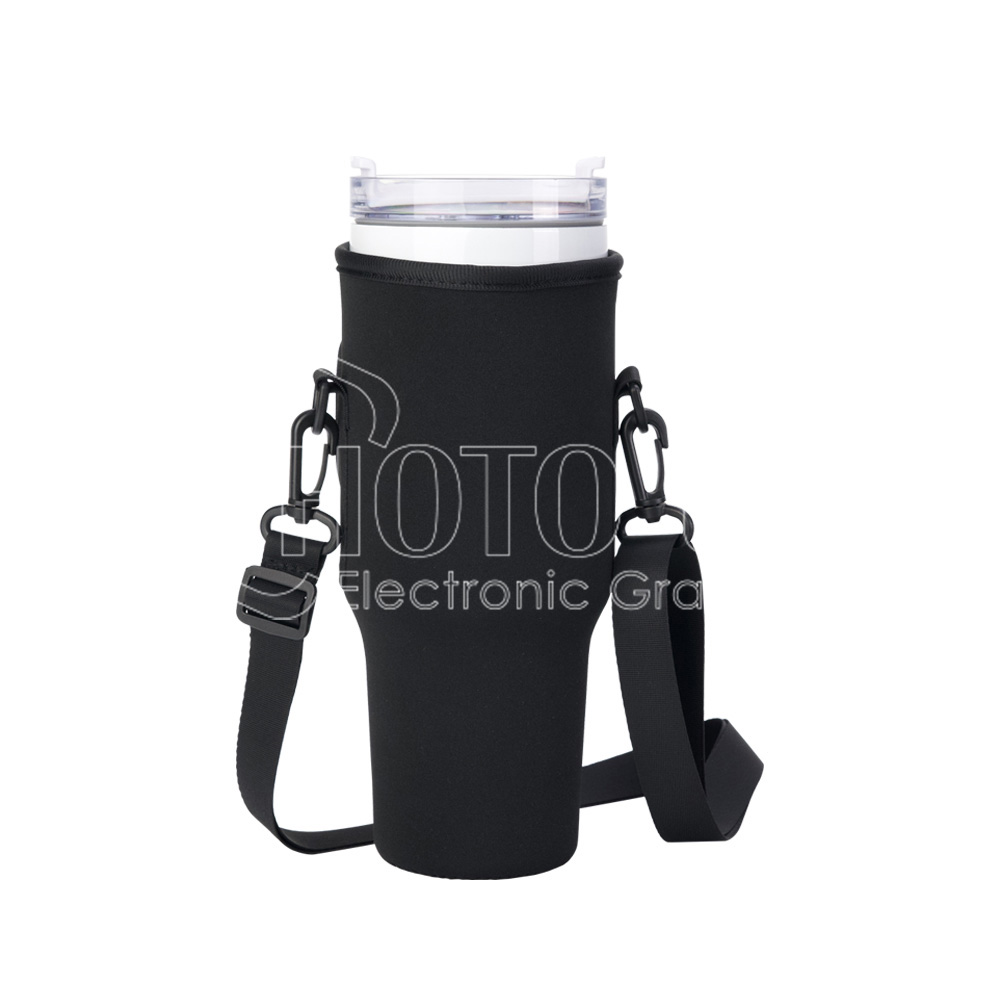 Black Neoprene 40 oz. Tumbler Holder with Shoulder Strap for DTF Printing