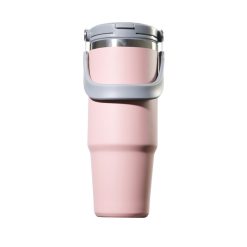 30 oz. Powder-Coated Stainless Steel Tumbler with Handle Lid for Laser Engraving & UV Printing