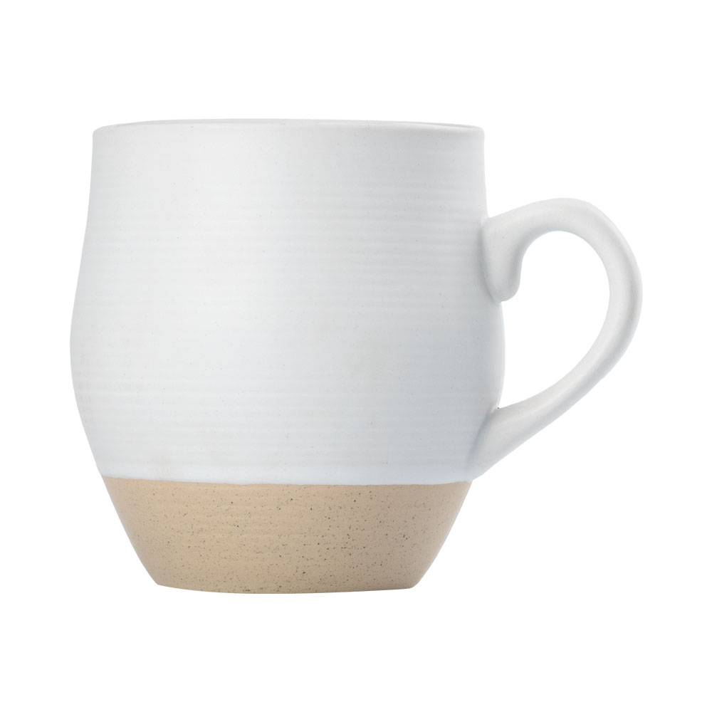 18 oz. White Matte Striped Ceramic Mug with Clay Gray Base