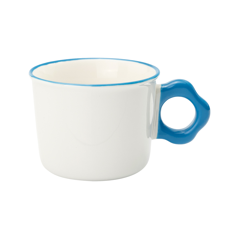 13oz New Bone China Mug with Colored Rim and Flower Handle Design