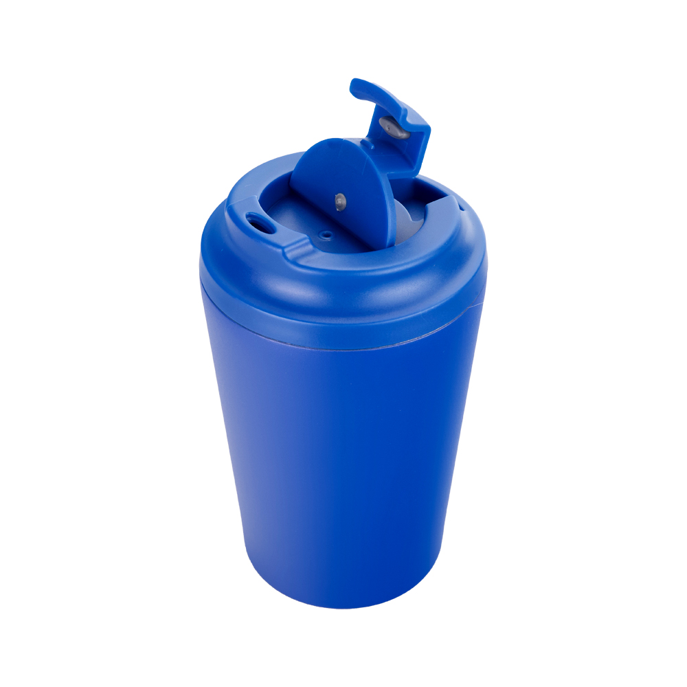 The cup lid features a leak-proof snap-fit design, ensuring convenient on-the-go use in vehicles.
