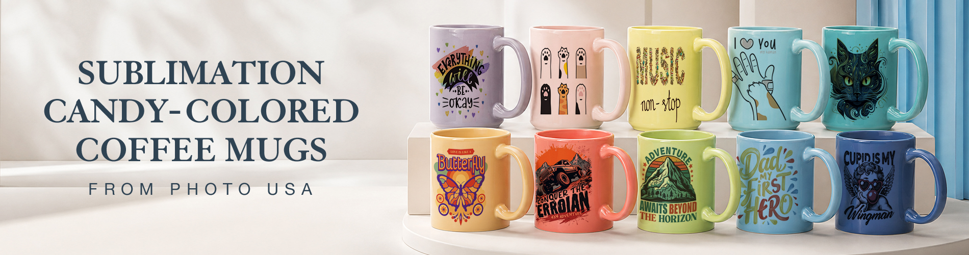 Sublimation Candy Colored Coffee Mugs from Photo USA